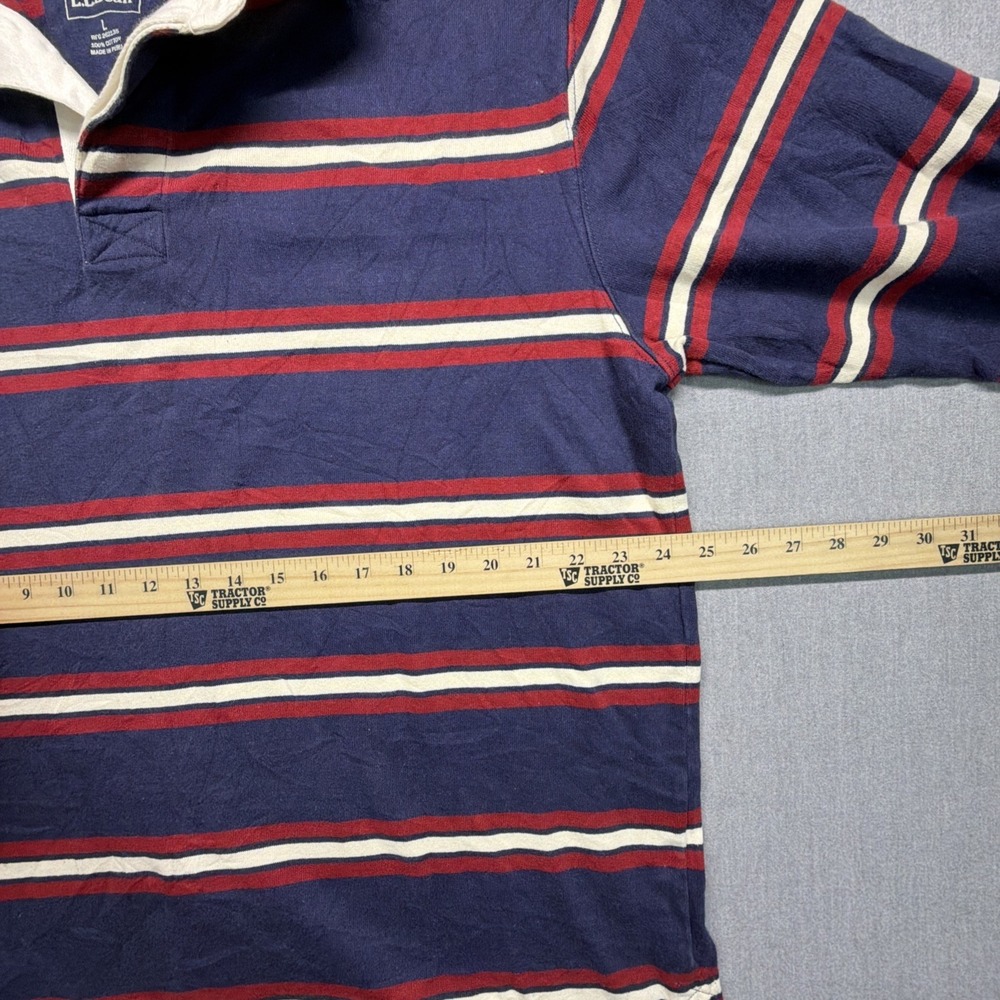 Vintage LL Bean Rugby Shirt Mens Large Navy Blue Striped Long Sleeve - Picture 7 of 7